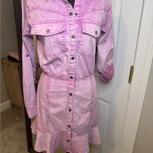 NWT Fate washed denim button up dress